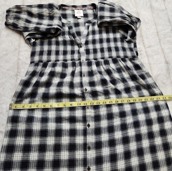 Mini shirt Dress Plaid  Button down Country dress Black Cream Size S-M KNOX ROSE - Picture 11 of 15